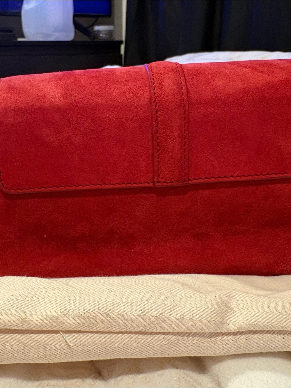 Loro Piana Red Suede Clutch with Gold Accent - Picture 2 of 4